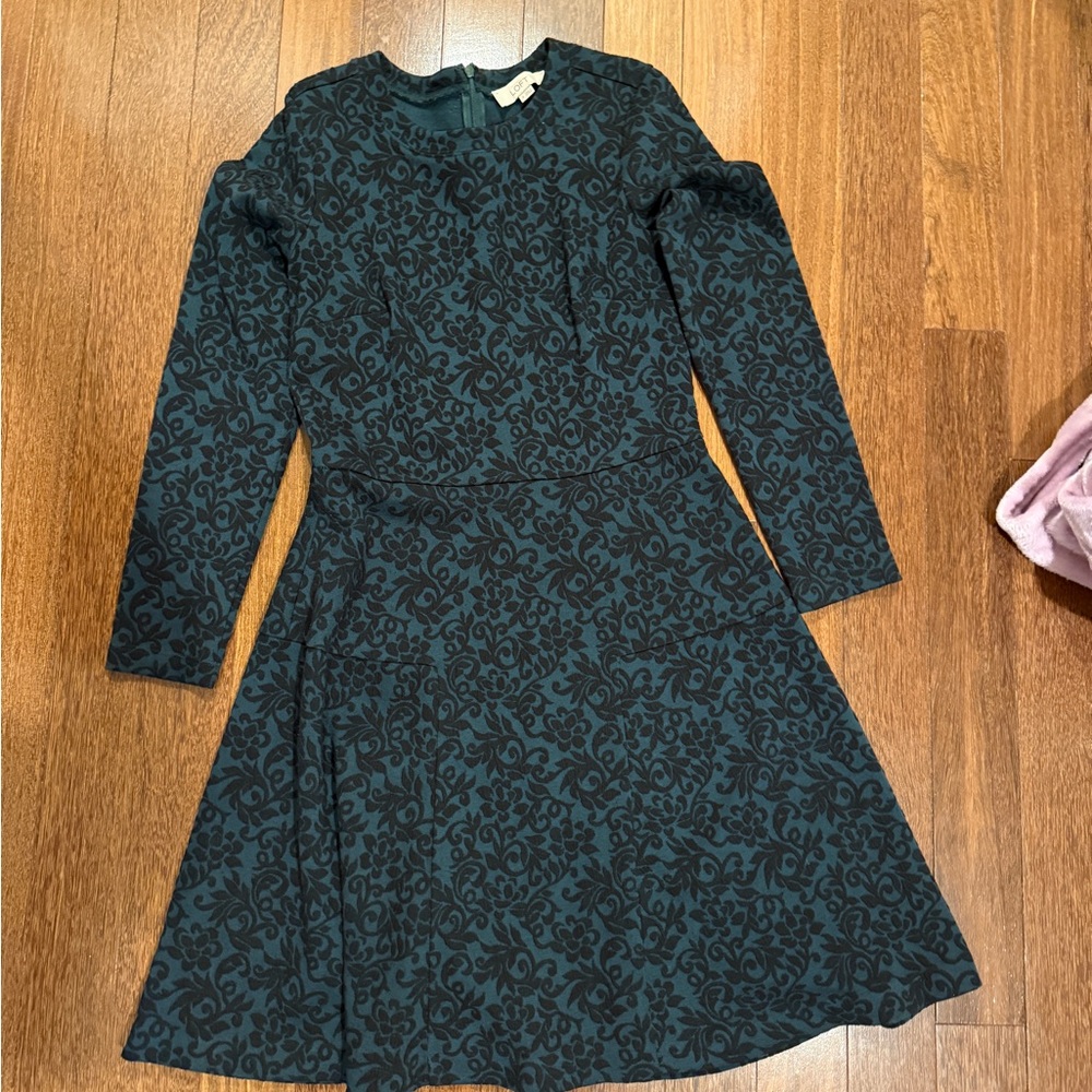 LOFT Green A-Line Long Sleeve Dress